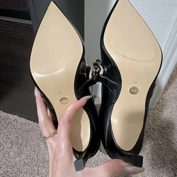 Zara Heeled Leather Knee High Boots With Chain Detail - Picture 14 of 16